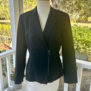 Worth Petite Zip Front Black Blazer with Leather Trim